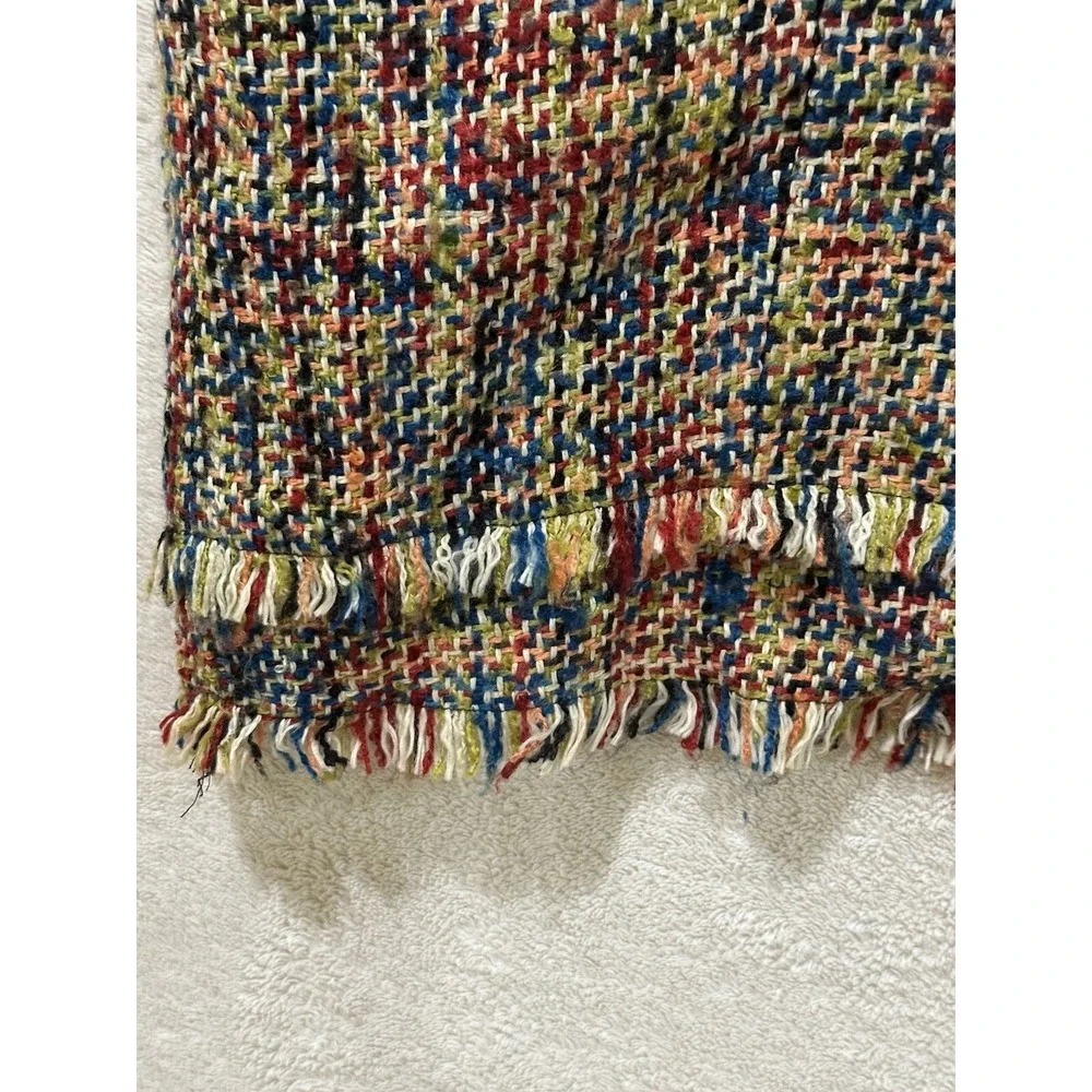O Oscar by Oscar De La Renta Wool Blend Skirt Size 16W Fringe Rainbow Multicolor